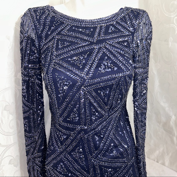 Aidan Mottox Navy Bejewelled Rayon Boatneck Dress - Picture 3 of 10